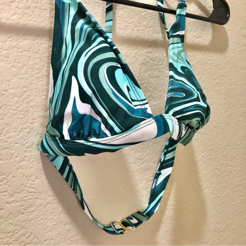 Xhilaration Teal Aqua Marbled Swirl Triangle Bikini Top - Picture 3 of 3
